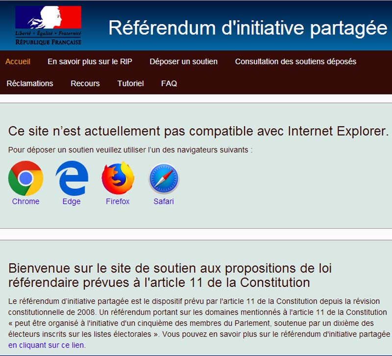 Capture d'écran du site internet du RIP.