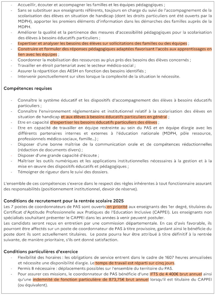 2e page de la fiche de poste d'un coordonnateur de PAS