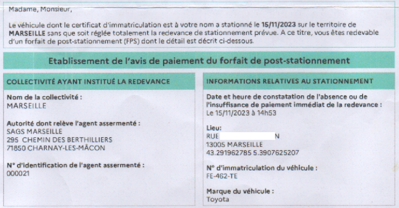 A Marseille, FPS du 15 novembre 2023 à 14h53 malgré le retrait d'un ticket PMR