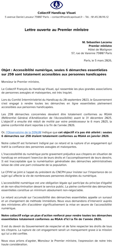 CFHV Lettre ouverte au Premier Ministre