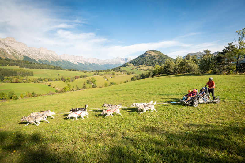 Cani rando dans le Vercors près du village de La Batie, avec vue sur le mont Aiguille © P. Jayet Auvergne-Rhône-Alpes Tourisme