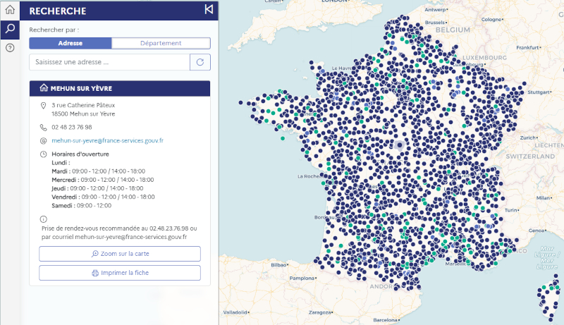 Carte France Services et exemple d'une fiche
