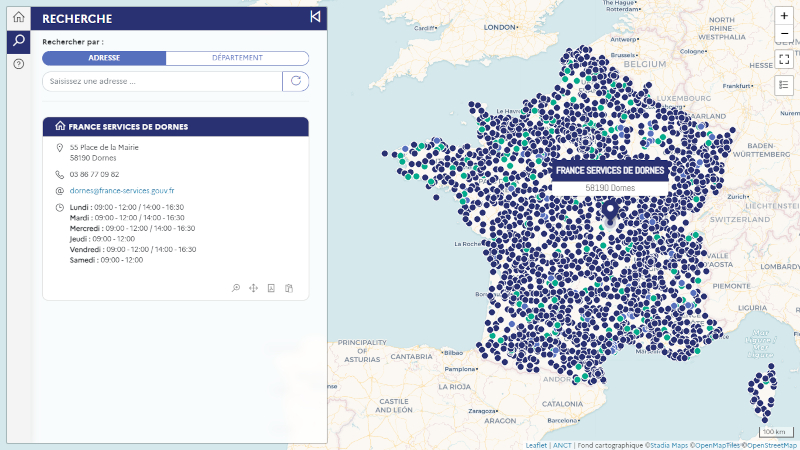 Carte des points d'accueil France Services