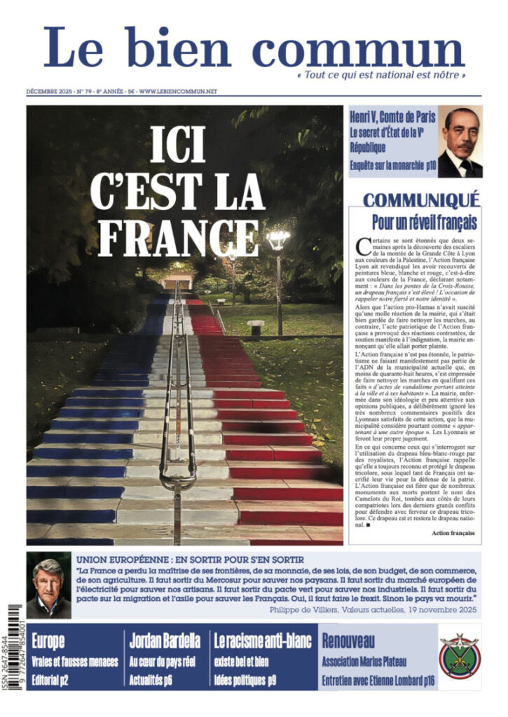 Couverture du numéro décembre 2025 du Bien Commun publié par l'Action Française