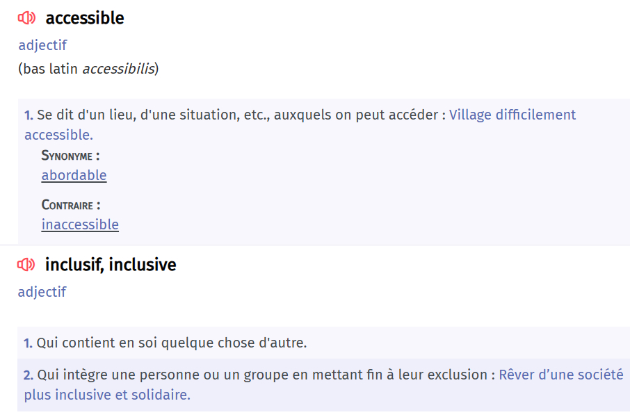 Définitions d'accessible et inclusif