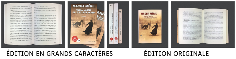 Edition en grands caractères comparée à l'original, roman de Macha Méril