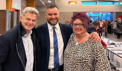Fabien Roussel, à gauche, Raphaël Kruszynski et Joëlle Legrand