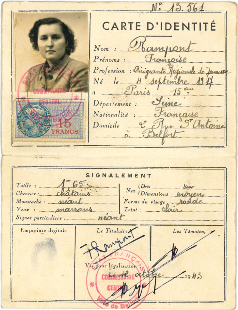 Fausse carte d'identité de Jacqueline Pardon au nom de Françoise Rampont