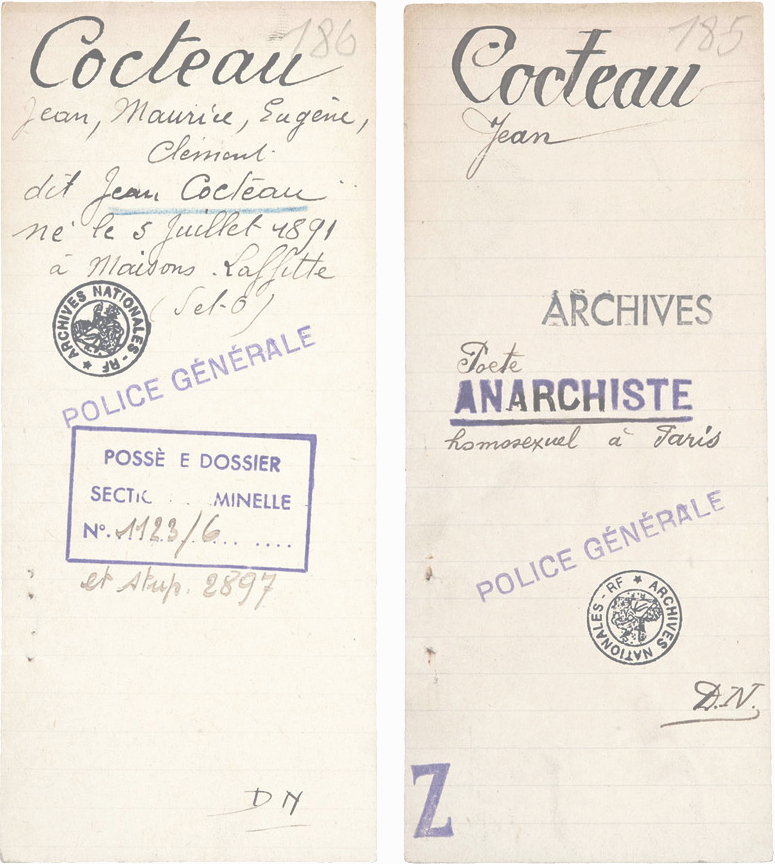 Fiche de police de Jean Cocteau