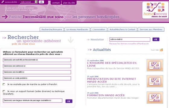 page de garde du site Handiacces