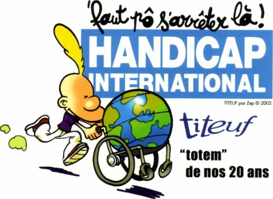 Titeuf sur le visuel des 20 ans d'Handicap International, conçu par Zep.