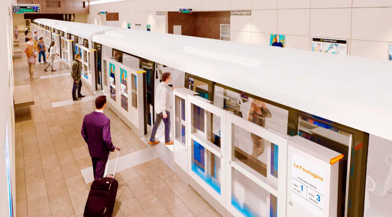 Image de synthèse de la sTation Blancarde en 2027 du métro marseillais après rénovation avec installations de portes palières