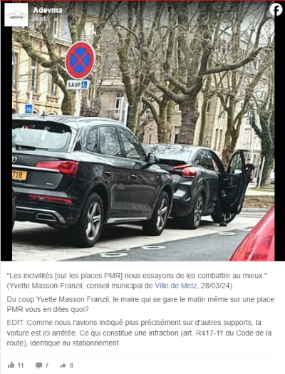 La voiture de fonction du maire de Metz sur un stationnement réservé sans en avoir le droit