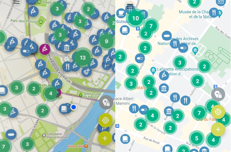L'appli VIP ne renvoie qu'une seule des 5 places de stationnement réservé dans cette zone du quartier du Marais à Paris