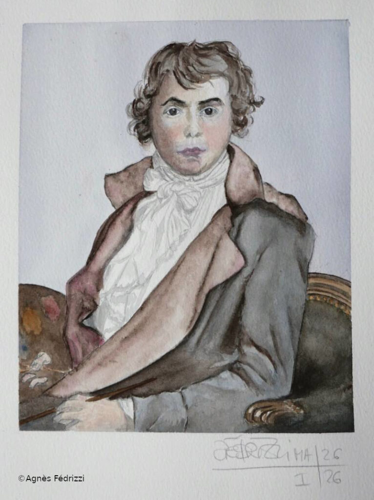 L'autoportrait de Jacques-Louis David aquarellé par Agnès Fédrizzi ©Agnès Fédrizzi