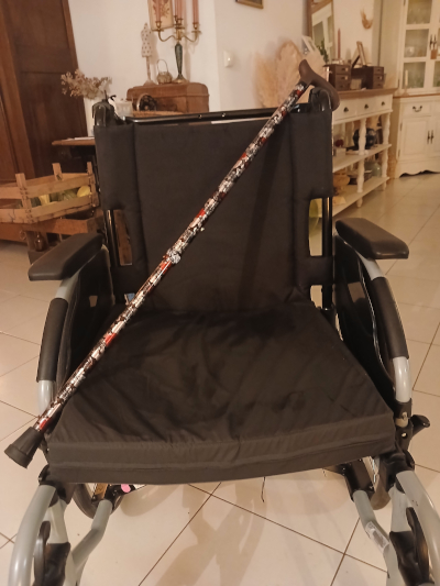 Le fauteuil roulant et la canne de Céline Boissié