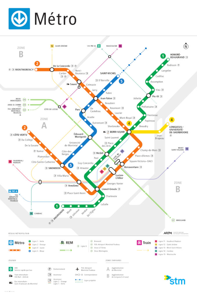 Le plan du métro de Montréal signale le peu de stations équipées d'ascenseurs
