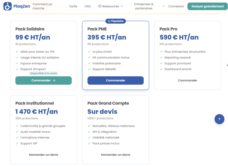 Les tarifs de PlaqZen pour les entreprises