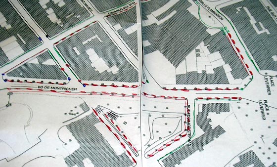 Marseille, plan relevé de l'accessibilité des rues proches du Palais Longchamp.