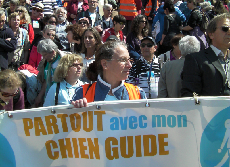 Manifestation en faveur des chiens-guides, le 12 mai 2012 devant l'Opéra Bastille à Paris