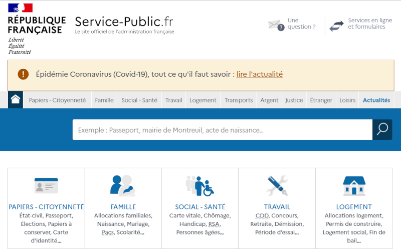 Page d'accueil de service-public.fr