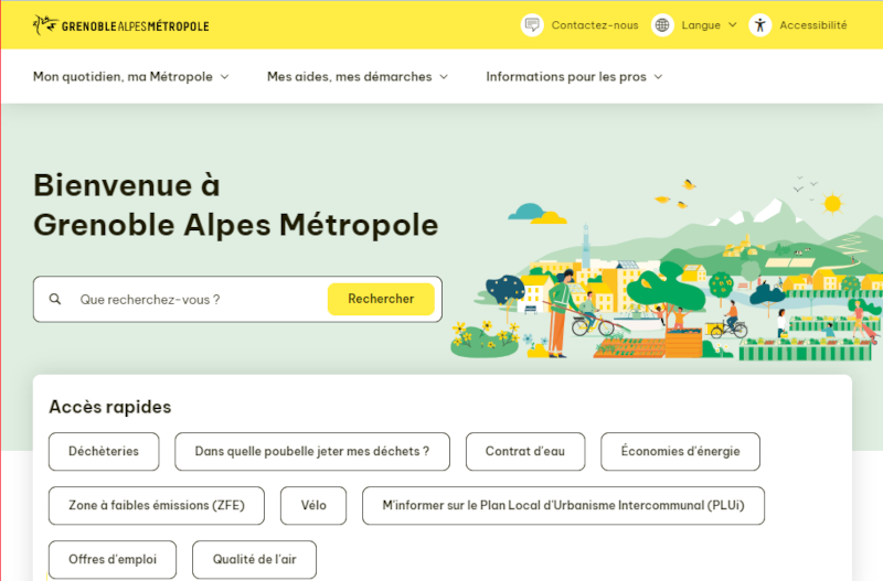 Page d'accueil du site web Grenoble Alpes Métropole