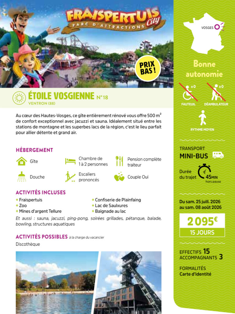 Page du catalogue présentant le séjour fermé par la préfecture des Vosges