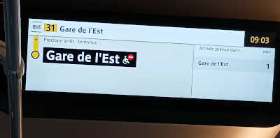 Paris ligne bus 31, annonce du terminus inaccessible