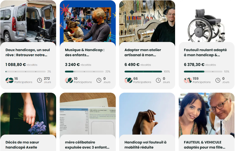 Quelques-unes des cagnottes solidaires handicap sur Leetchi.com