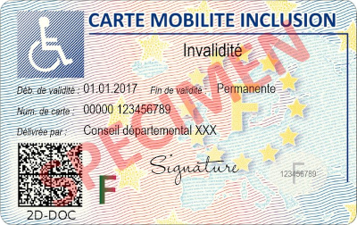 Specimen d'une carte mobilité inclusion