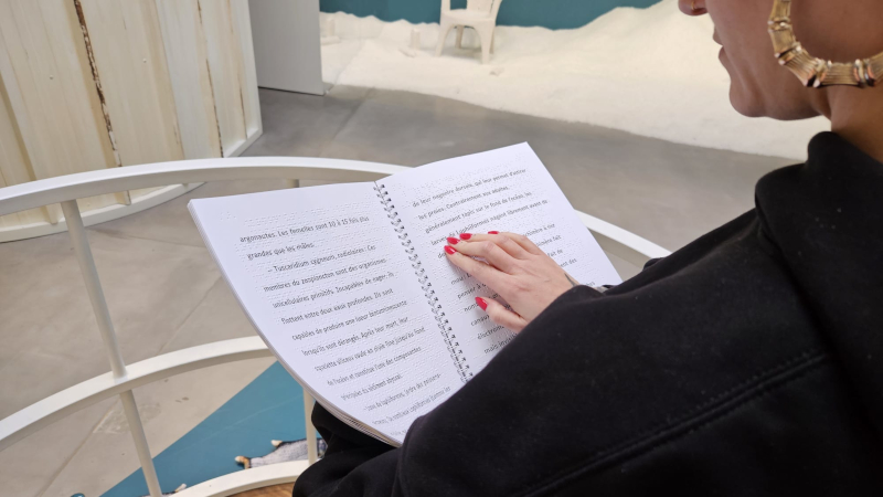 Visite avec un livret en braille et caractères agrandis ©Marie Rouge - MAIF